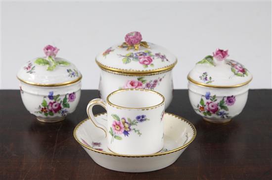 A Sevres sucrier and cover and a similar coffee can and saucer, c.1766, 7cm (9)